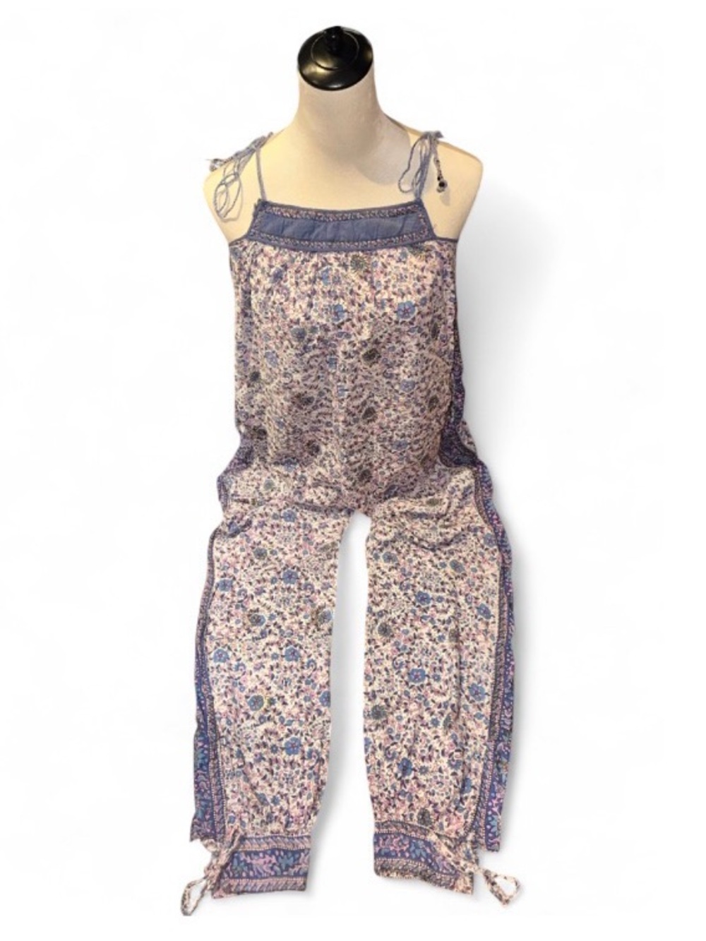Rare Vintage 1970s Starina Creation Paris Indian Cotton Jumpsuit Romper, Medium